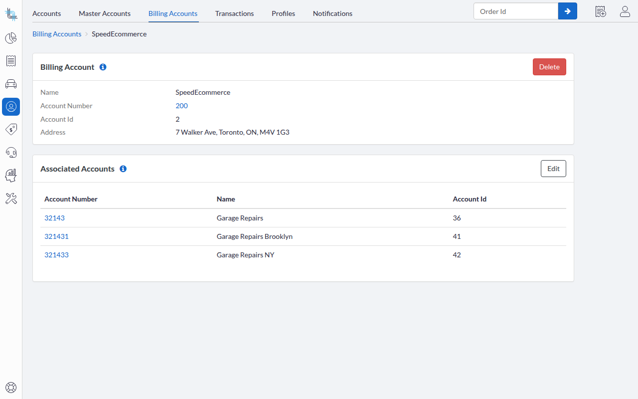 Billing account details