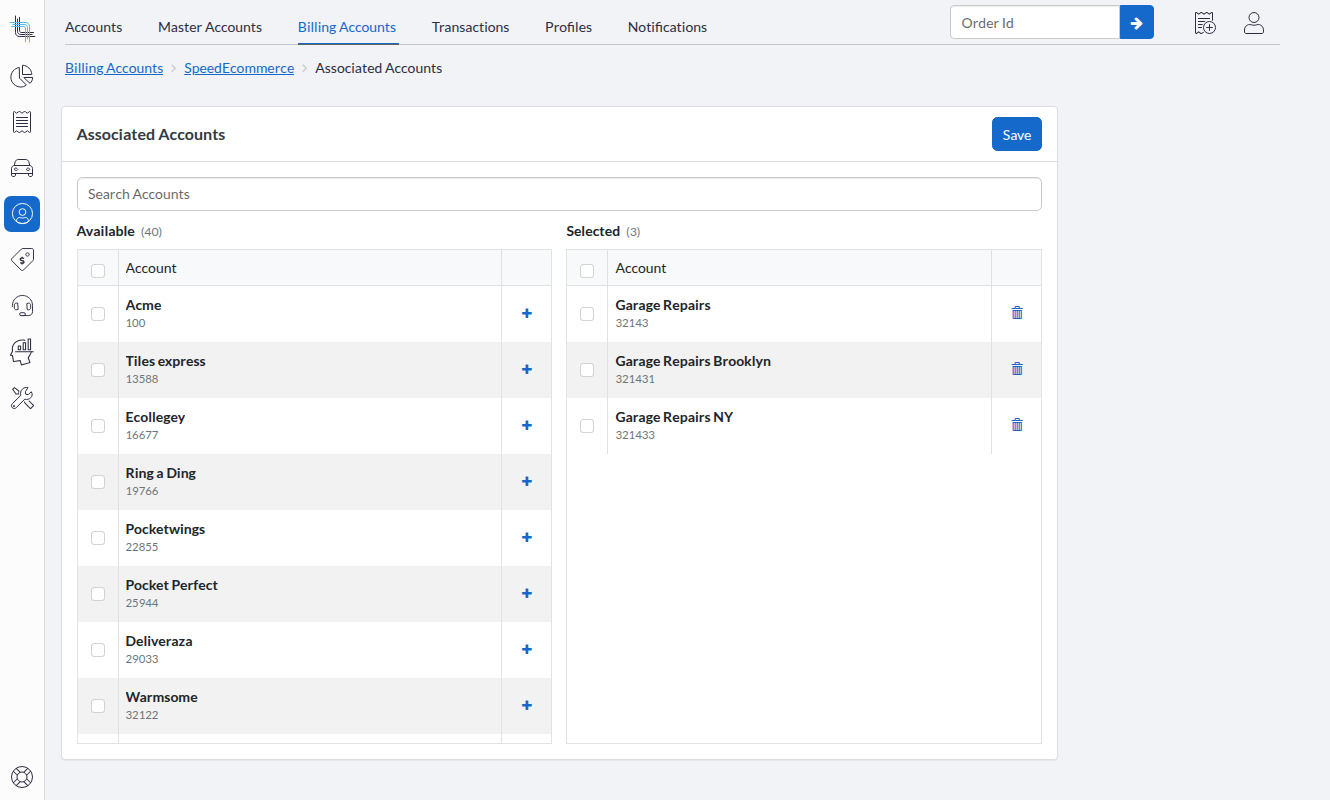 Billing account associated accounts edit